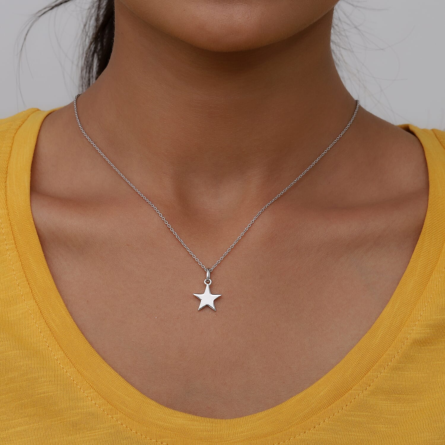 Platinum Overlay Sterling Silver Letter Star Pendant with Chain (Size 18)