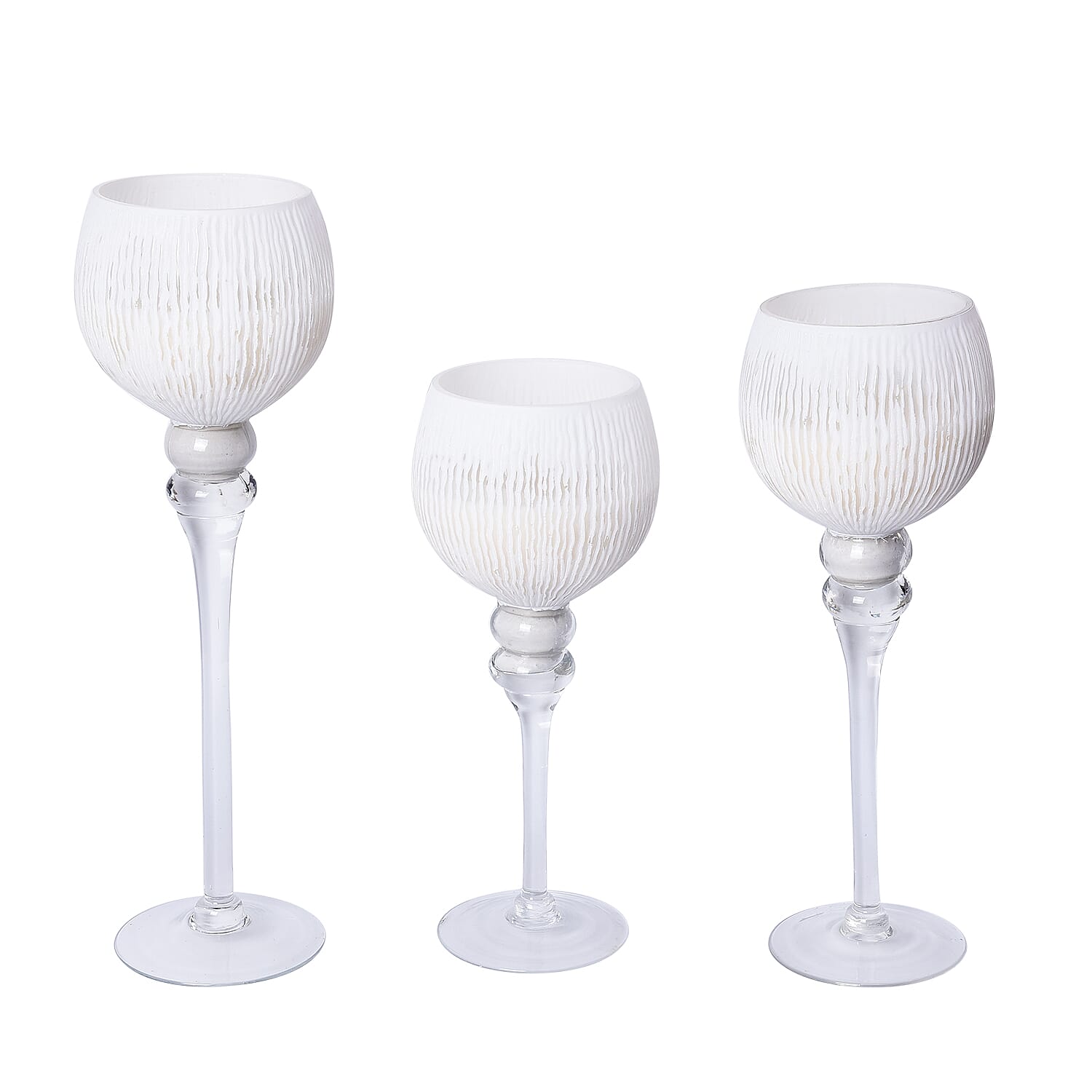 Set of 3 - Goblet Holder with Candle Inside (Burning Time - 43 hours) (Dia 12.5cm, Height 30cm/35cm/40cm) - White