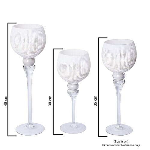 Set of 3 - Goblet Holder with Candle Inside (Burning Time - 43 hours) (Dia 12.5cm, Height 30cm/35cm/40cm) - White