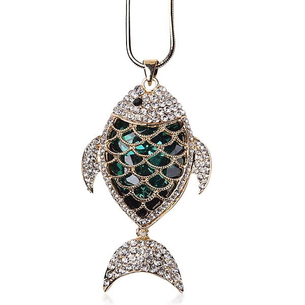 Simulated Emerald, White and Black Austrian Crystal Fish Pendant with ...