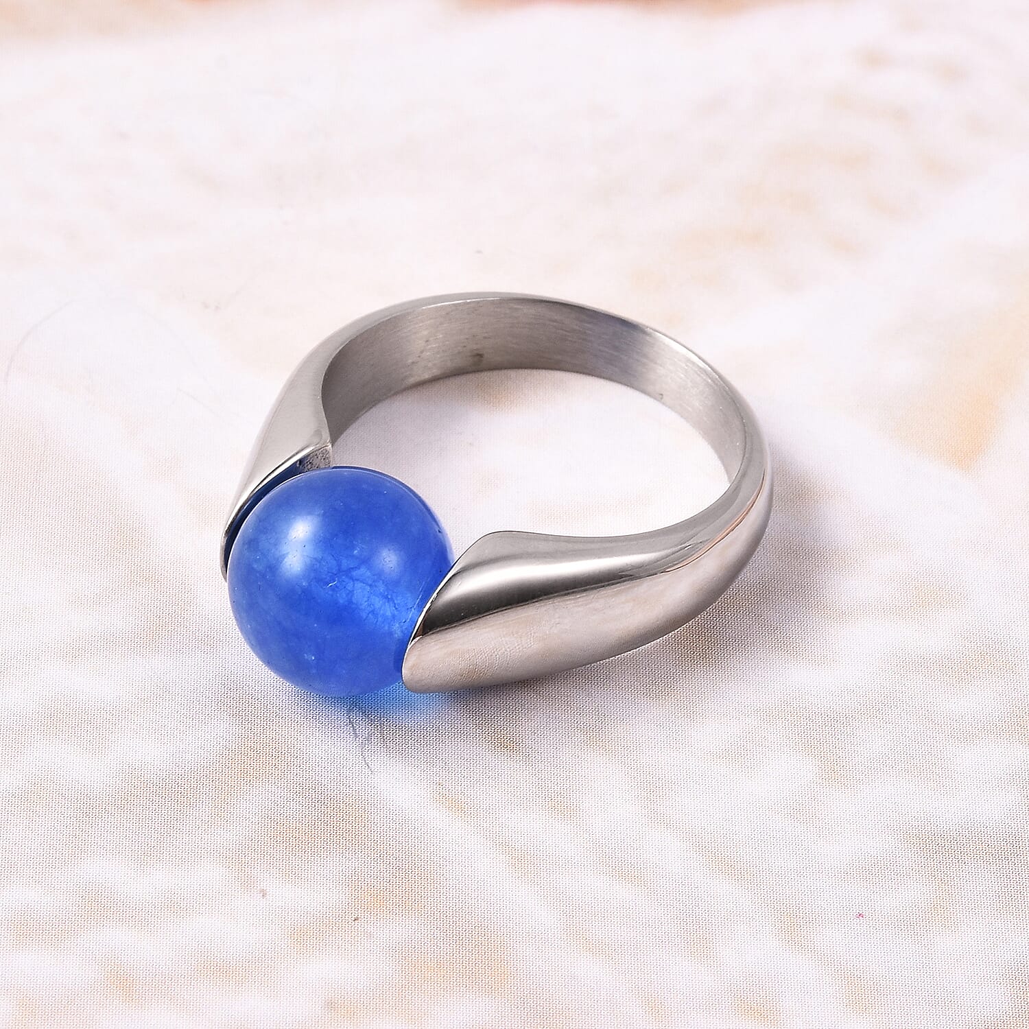 Blue, Green and Red Jade Three Bead Interchangeable Ring in Stainless Steel 20.75 Ct.