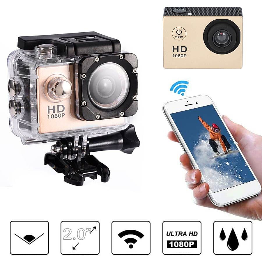 1080P HD TFT Screen Action Camera with 100 Degree Wide Angle - Rose Gold