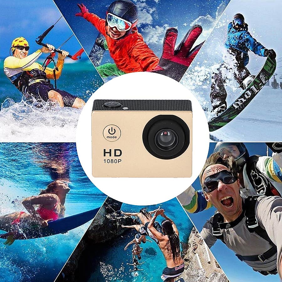 1080P HD TFT Screen Action Camera with 100 Degree Wide Angle - Rose Gold