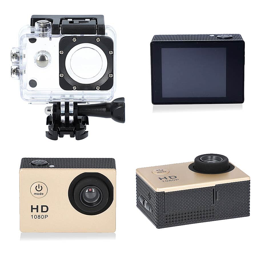 1080P HD TFT Screen Action Camera with 100 Degree Wide Angle - Rose Gold