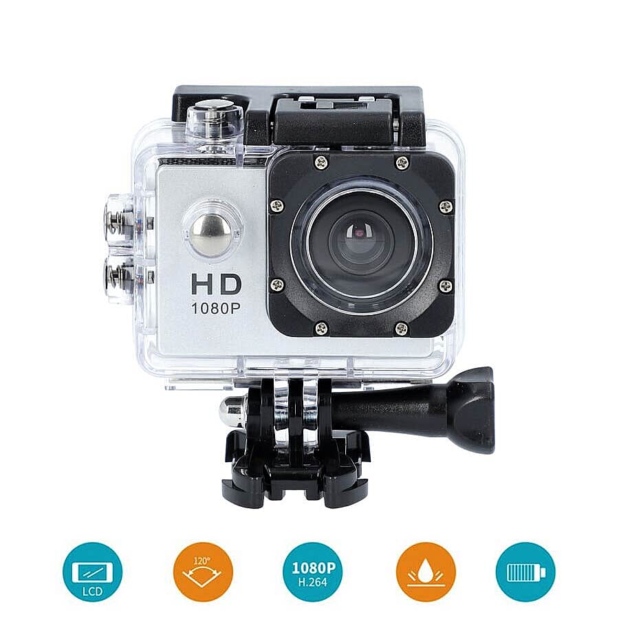 1080P HD TFT Screen Action Camera with 100 Degree Wide Angle - White
