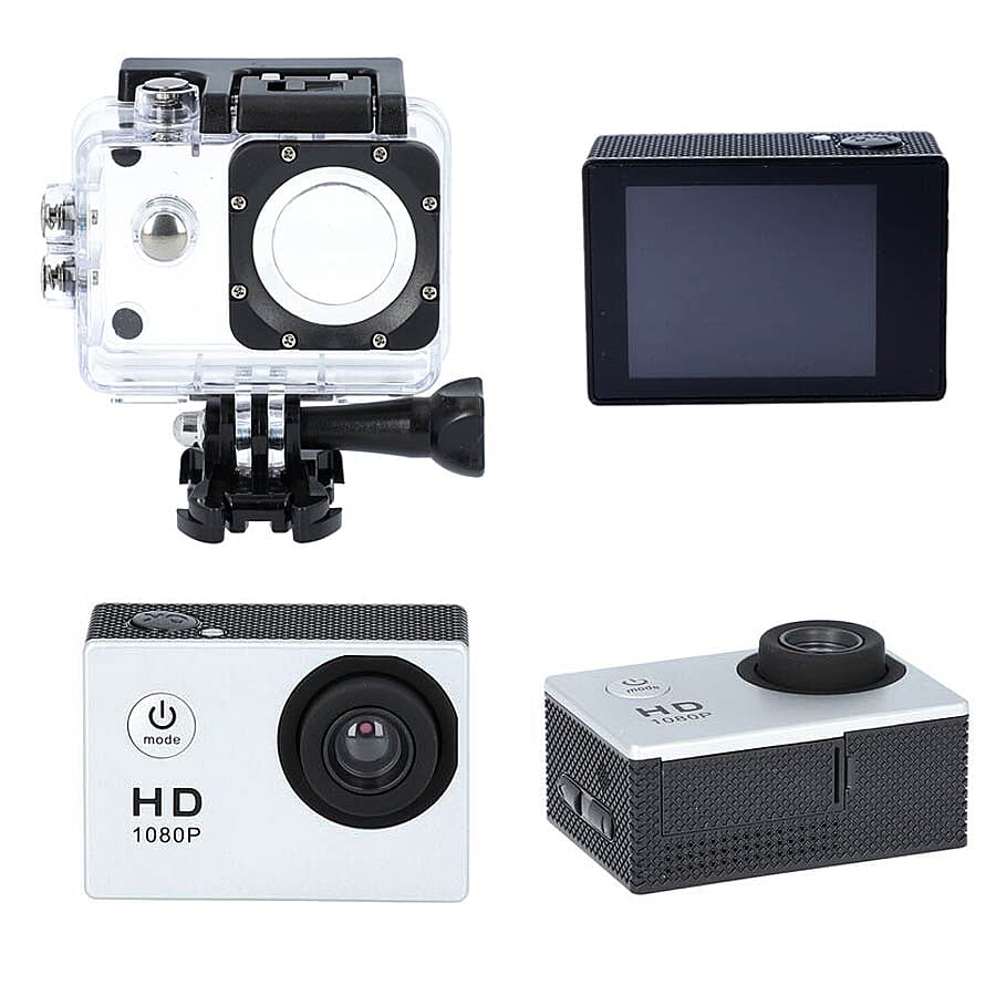 1080P HD TFT Screen Action Camera with 100 Degree Wide Angle - White