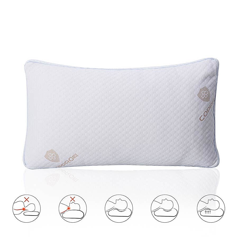Cloud Memory Foam Copper Infused Pillow with Cooling Gel (Size 70x40cm) - White