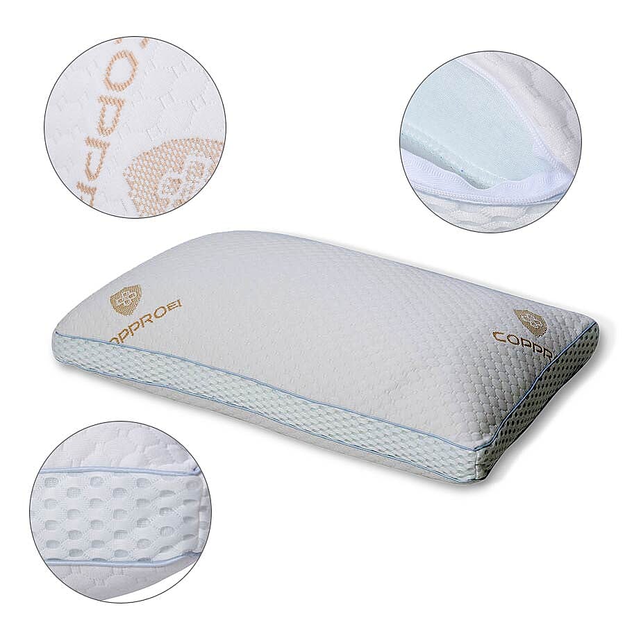 Cloud Memory Foam Copper Infused Pillow with Cooling Gel (Size 70x40cm) - White