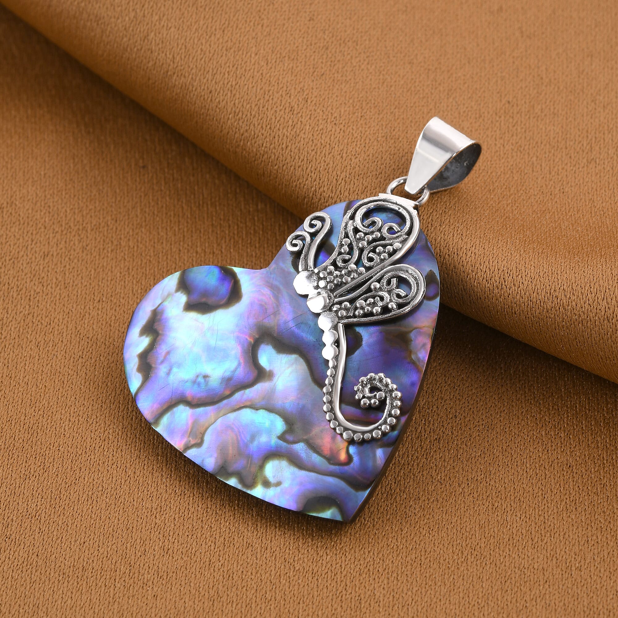 Royal Bali Collection - Abalone Shell Heart Pendant in Sterling Silver