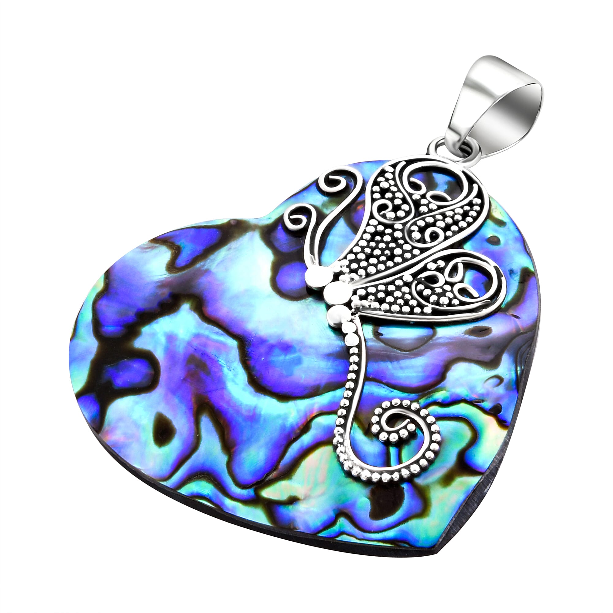 Royal Bali Collection - Abalone Shell Heart Pendant in Sterling Silver
