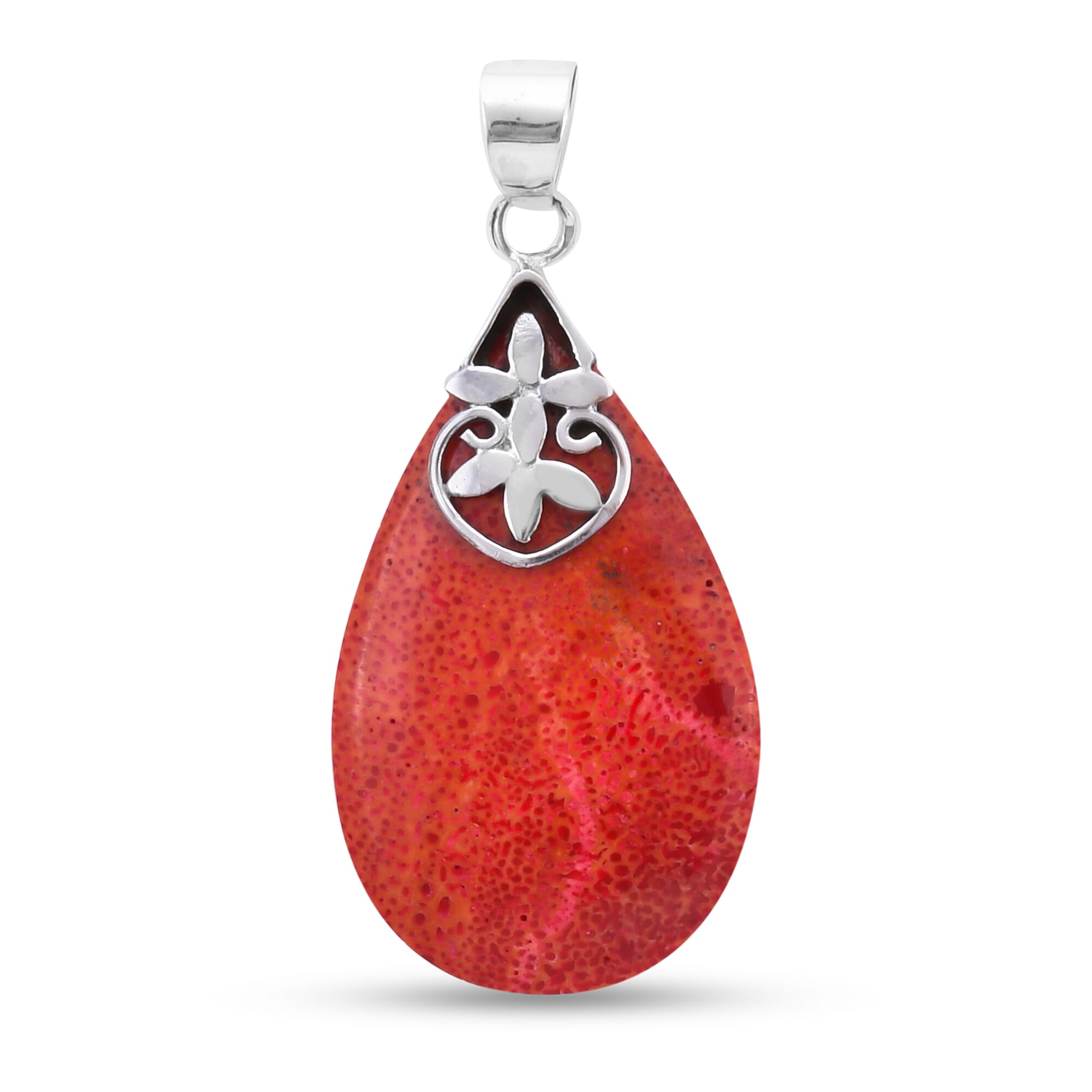 Royal Bali Collection - Sponge Coral Drop Pendant in Sterling Silver