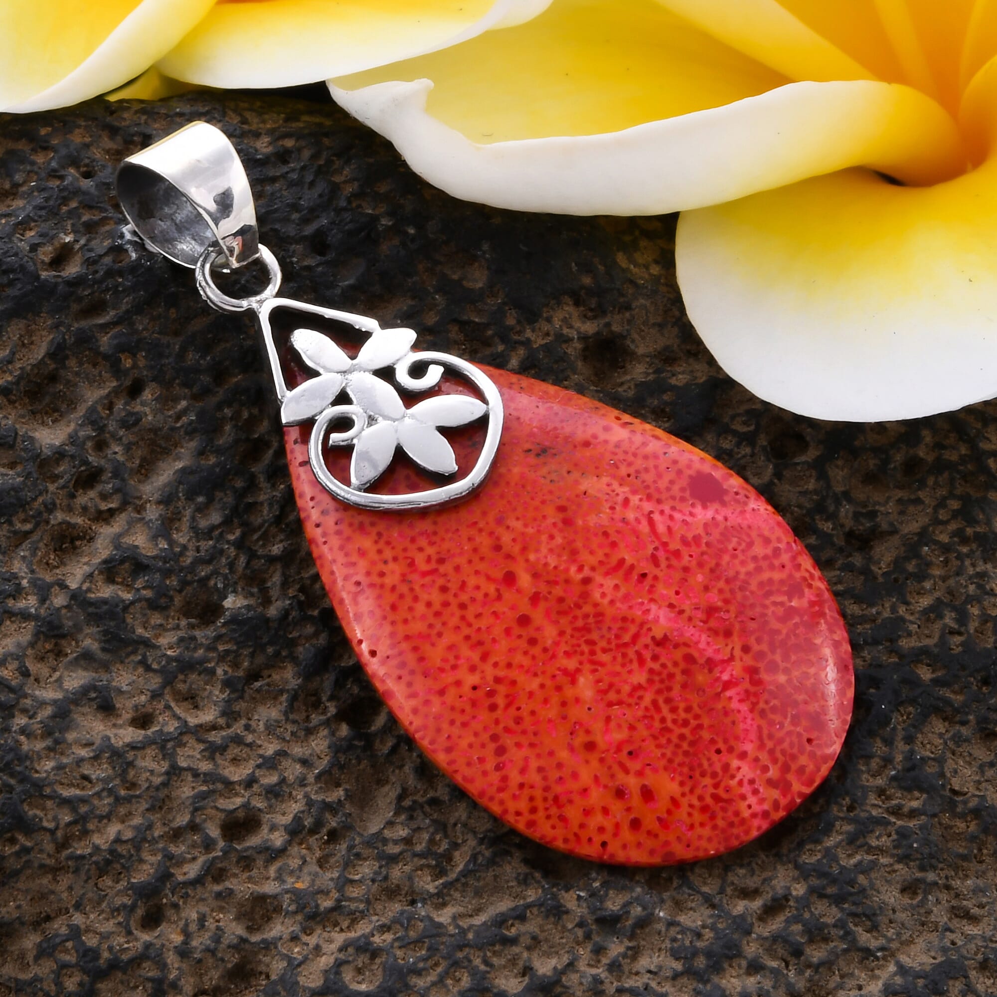 Royal Bali Collection - Sponge Coral Drop Pendant in Sterling Silver