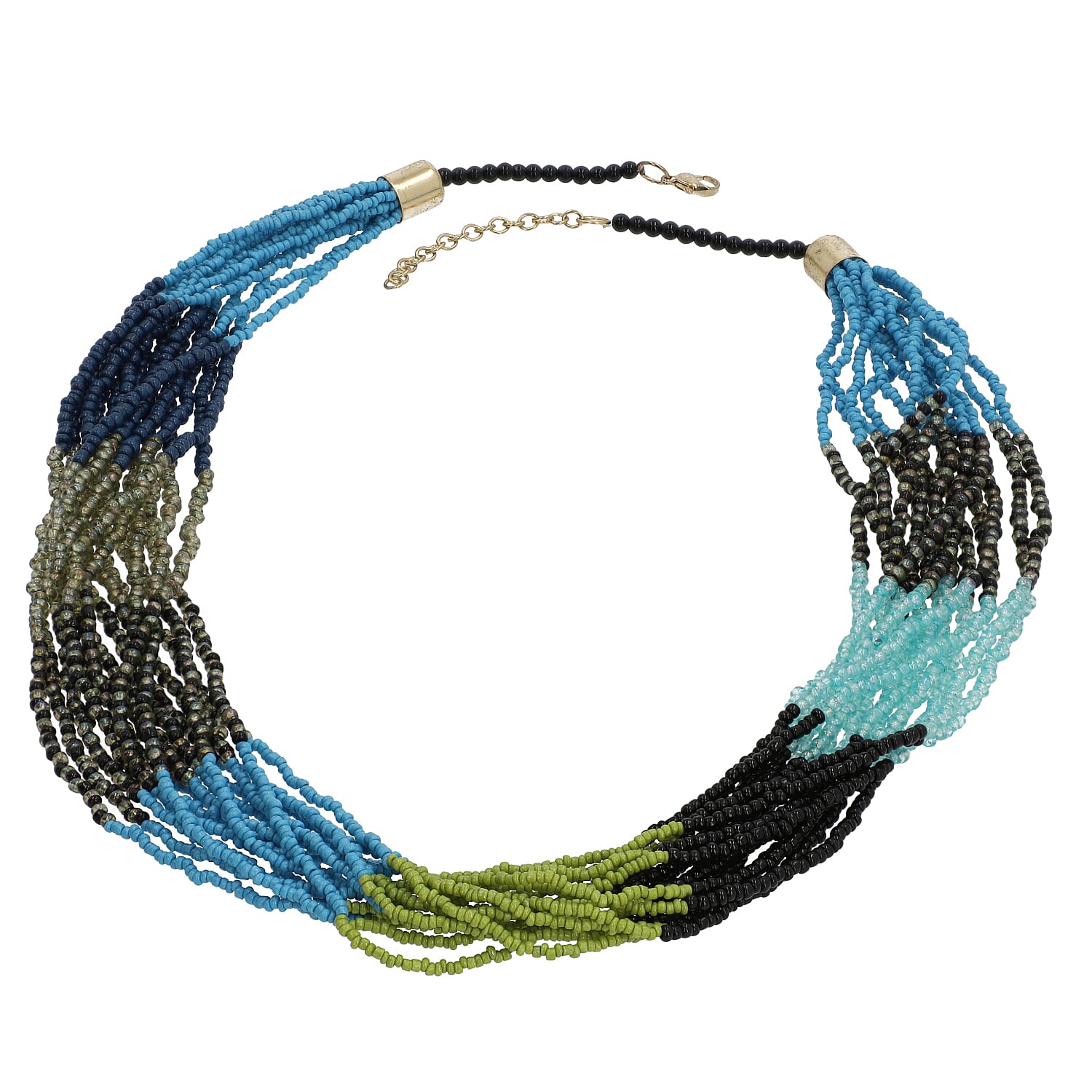 Designer Inspired- Blue and Multi Colour Long Beaded Necklace (Size 30 with Extender)