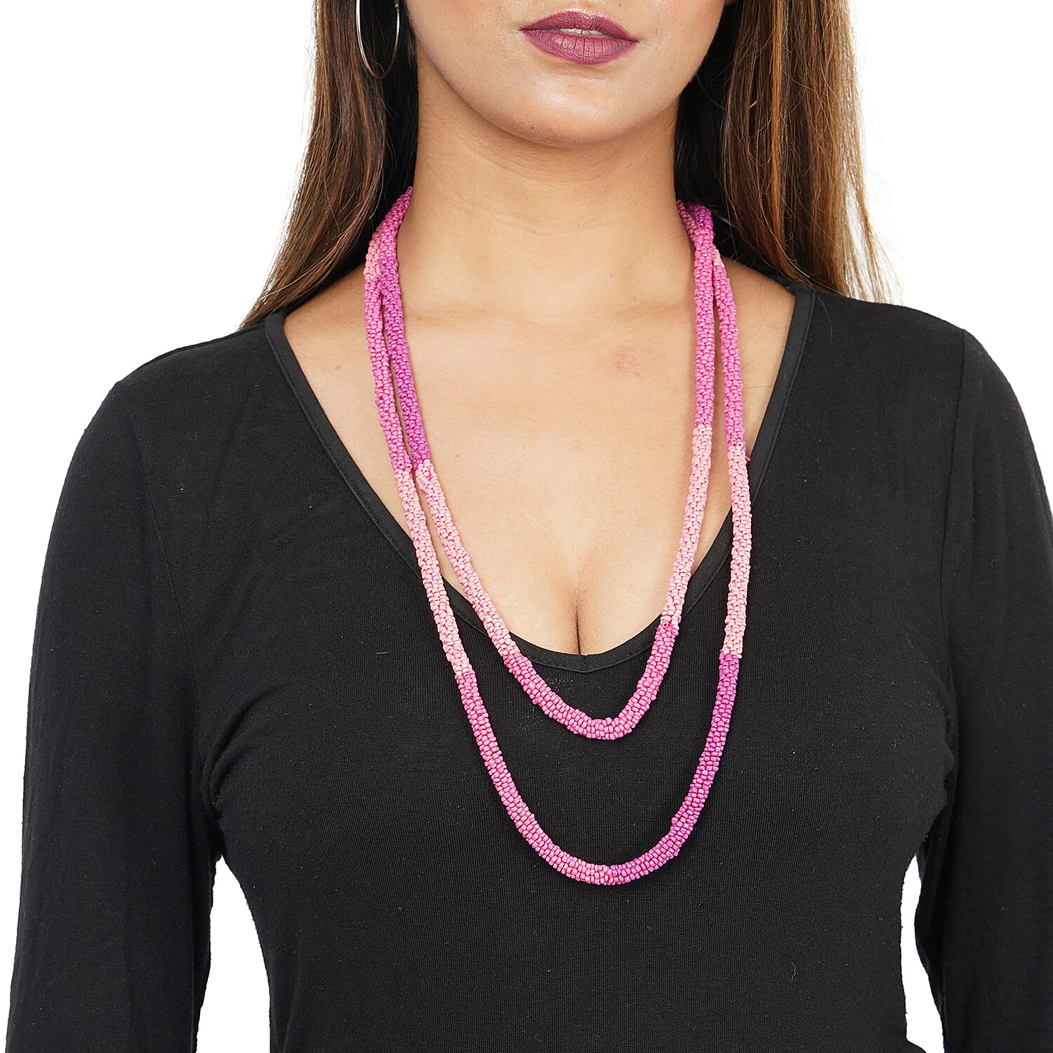 New Arrival- Endless Bead Necklace (Size 58) - Pink Lapidocrocite Colour