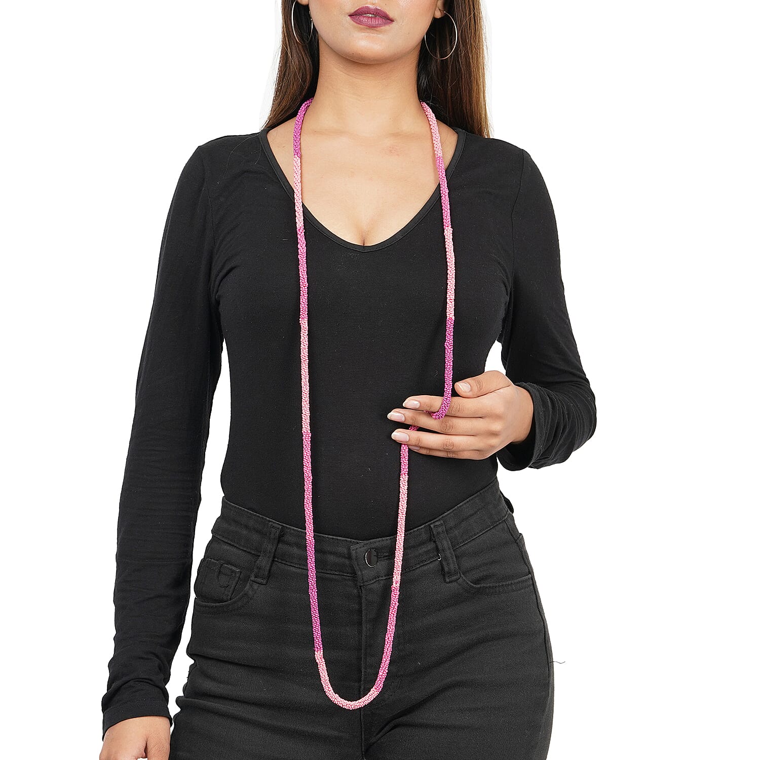 New Arrival- Endless Bead Necklace (Size 58) - Pink Lapidocrocite Colour