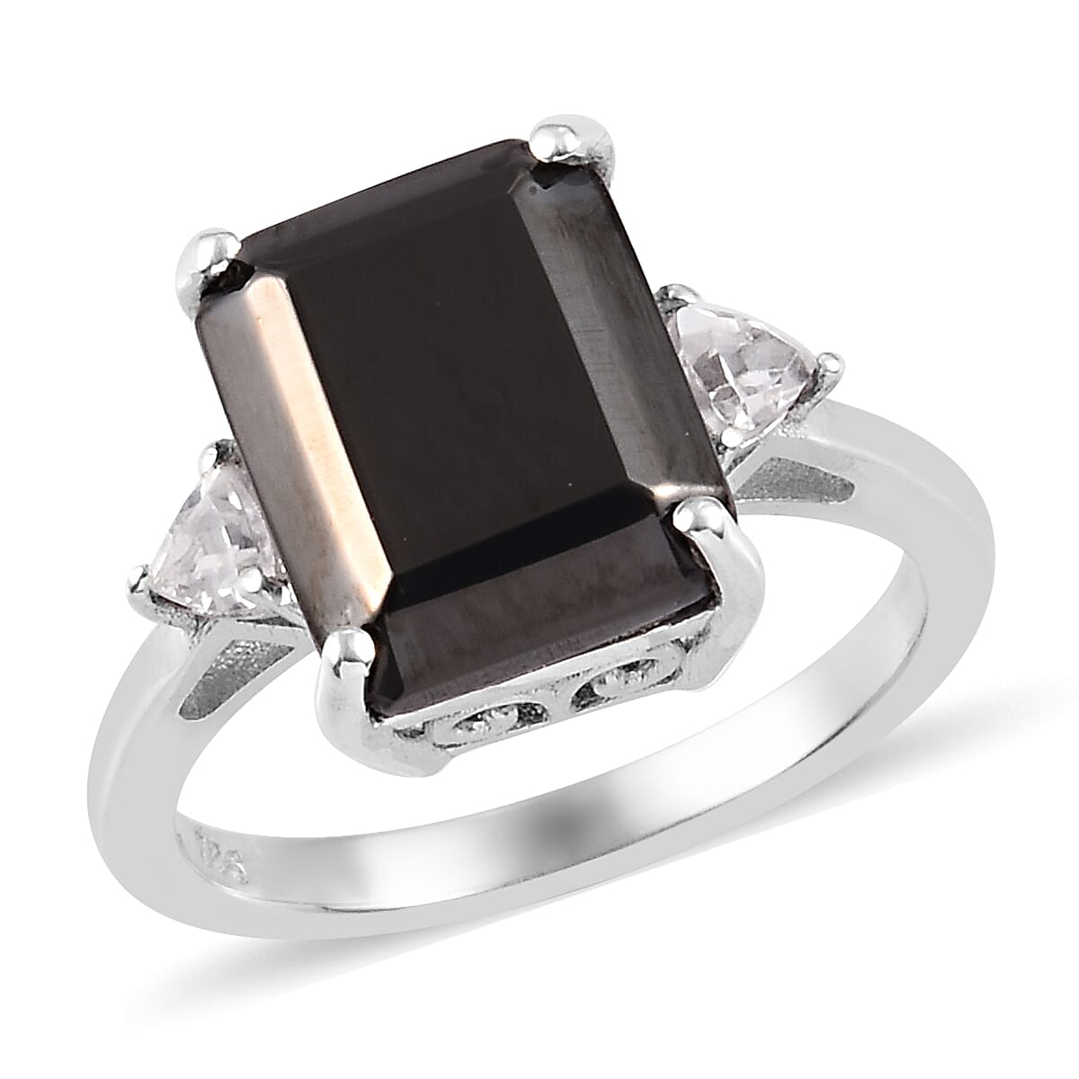 Elite Shungite and Natural Cambodian Zircon Ring in Platinum Overlay Sterling Silver 3.37 Ct.