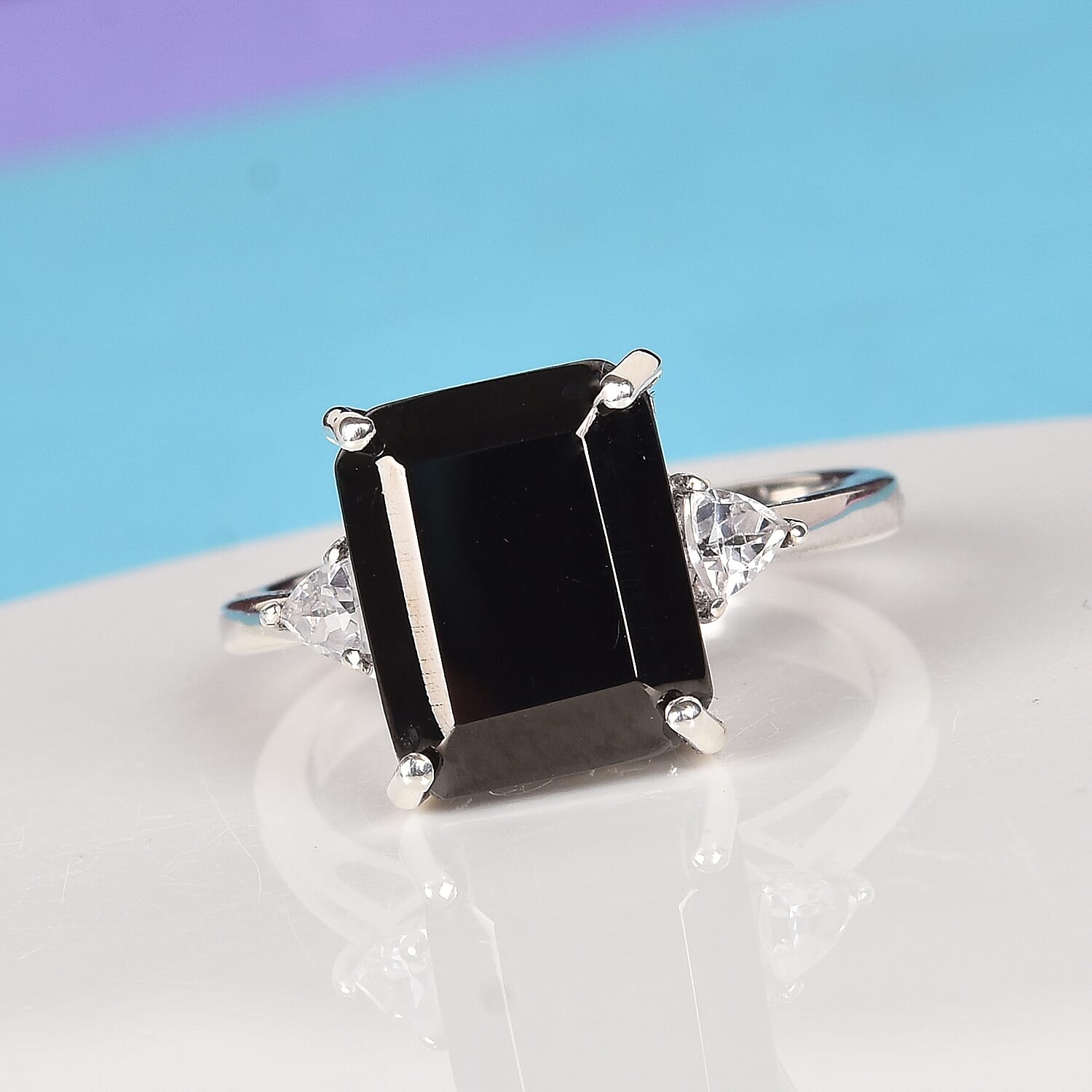 Elite Shungite and Natural Cambodian Zircon Ring in Platinum Overlay Sterling Silver 3.37 Ct.