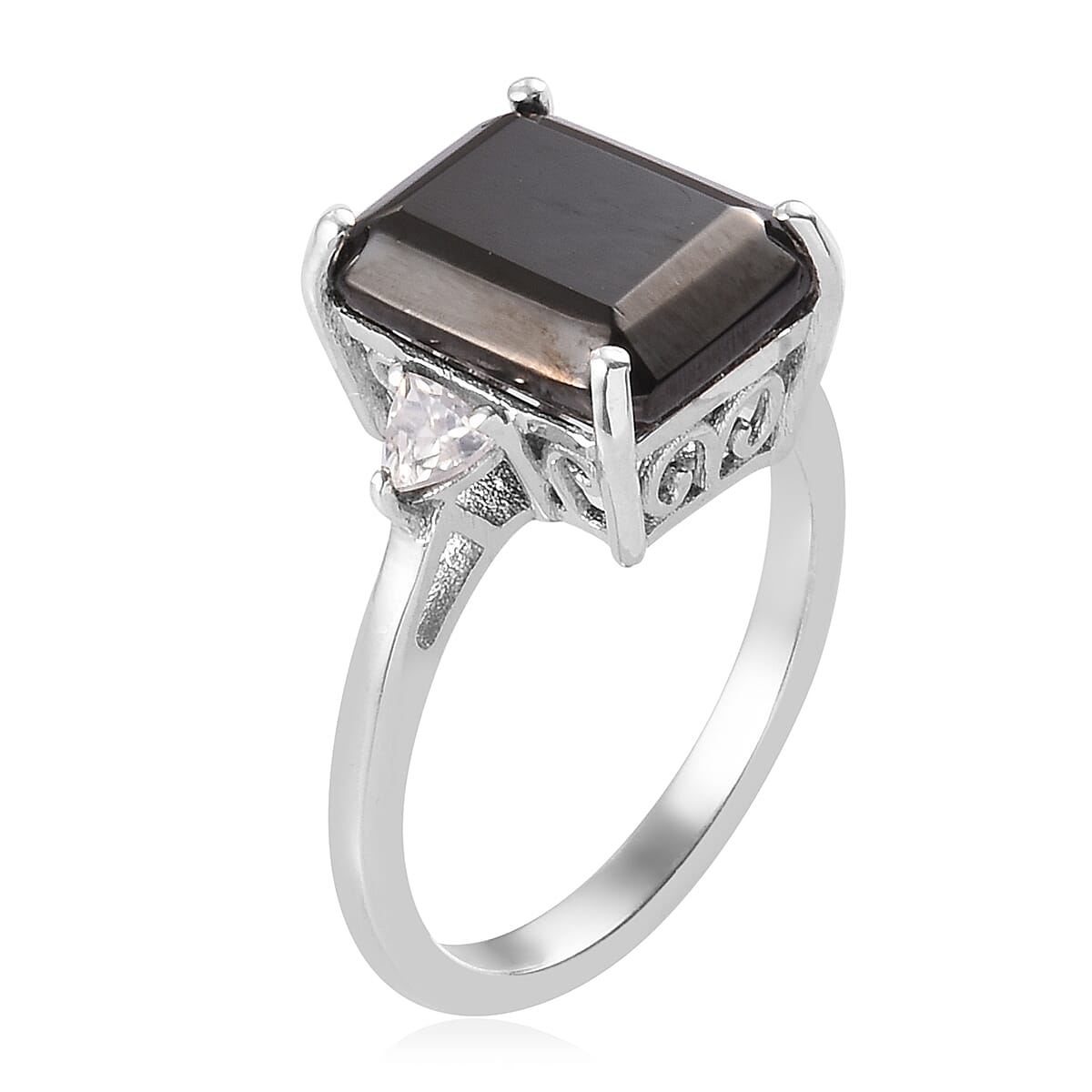 Elite Shungite and Natural Cambodian Zircon Ring in Platinum Overlay Sterling Silver 3.37 Ct.