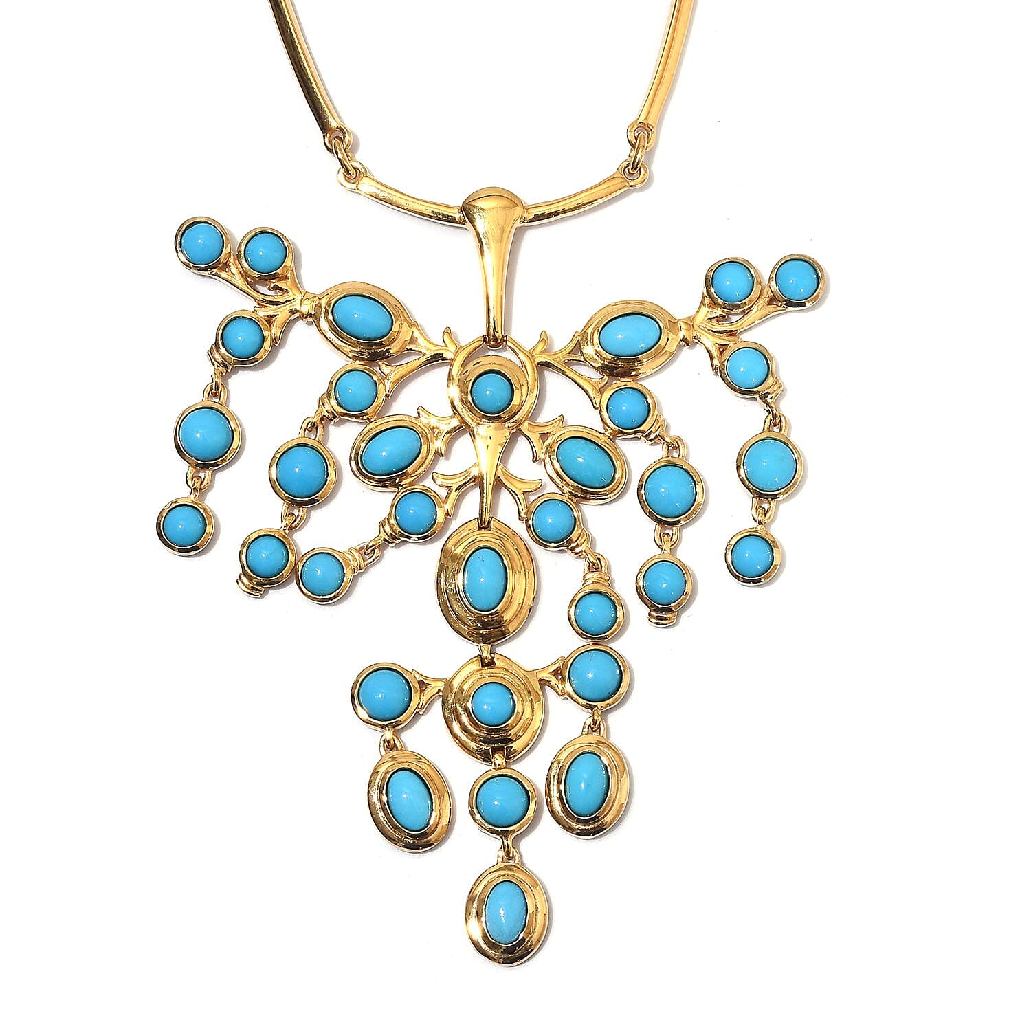 AA Arizona Sleeping Beauty Turquoise Draping Necklace (Size 18 with Extender) in 14K Gold Overlay Sterling Silver 12.00 Ct, Silver wt 29.00 Gms