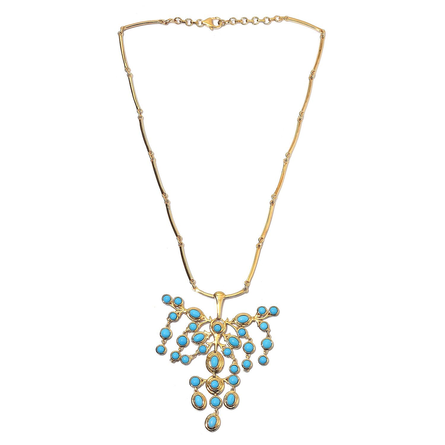 AA Arizona Sleeping Beauty Turquoise Draping Necklace (Size 18 with Extender) in 14K Gold Overlay Sterling Silver 12.00 Ct, Silver wt 29.00 Gms