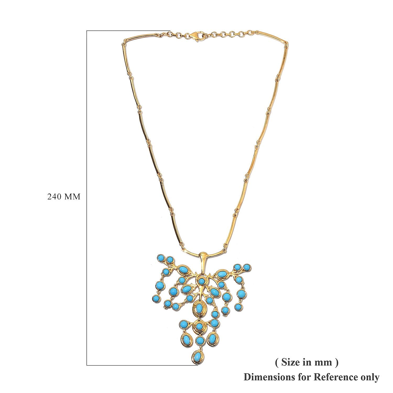 AA Arizona Sleeping Beauty Turquoise Draping Necklace (Size 18 with Extender) in 14K Gold Overlay Sterling Silver 12.00 Ct, Silver wt 29.00 Gms