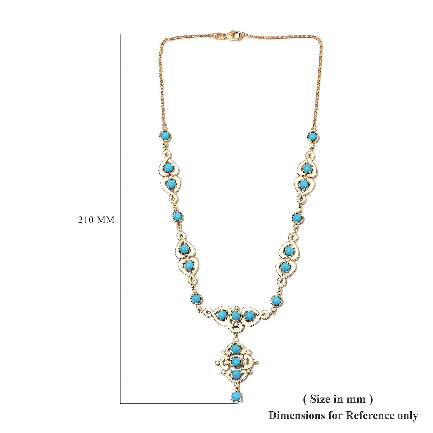 Arizona Sleeping Beauty Turquoise, Natural Cambodian Zircon Enamelled Necklace (Size 18) in 14K Gold Overlay Sterling Silver 11.25 Ct, Silver wt 20.00 Gms