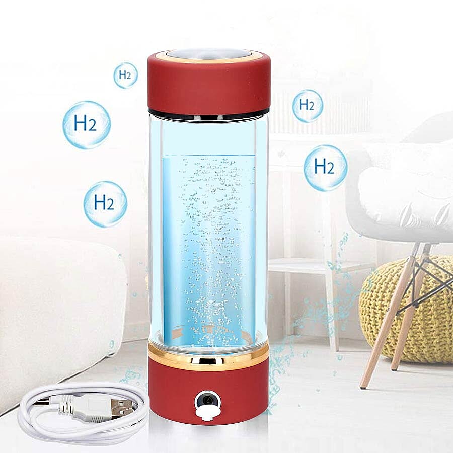 380ml Portable Hydrogen Water Generator Bottle with SPE and PEM Technology (Size 7x21 Cm) - Wine Red