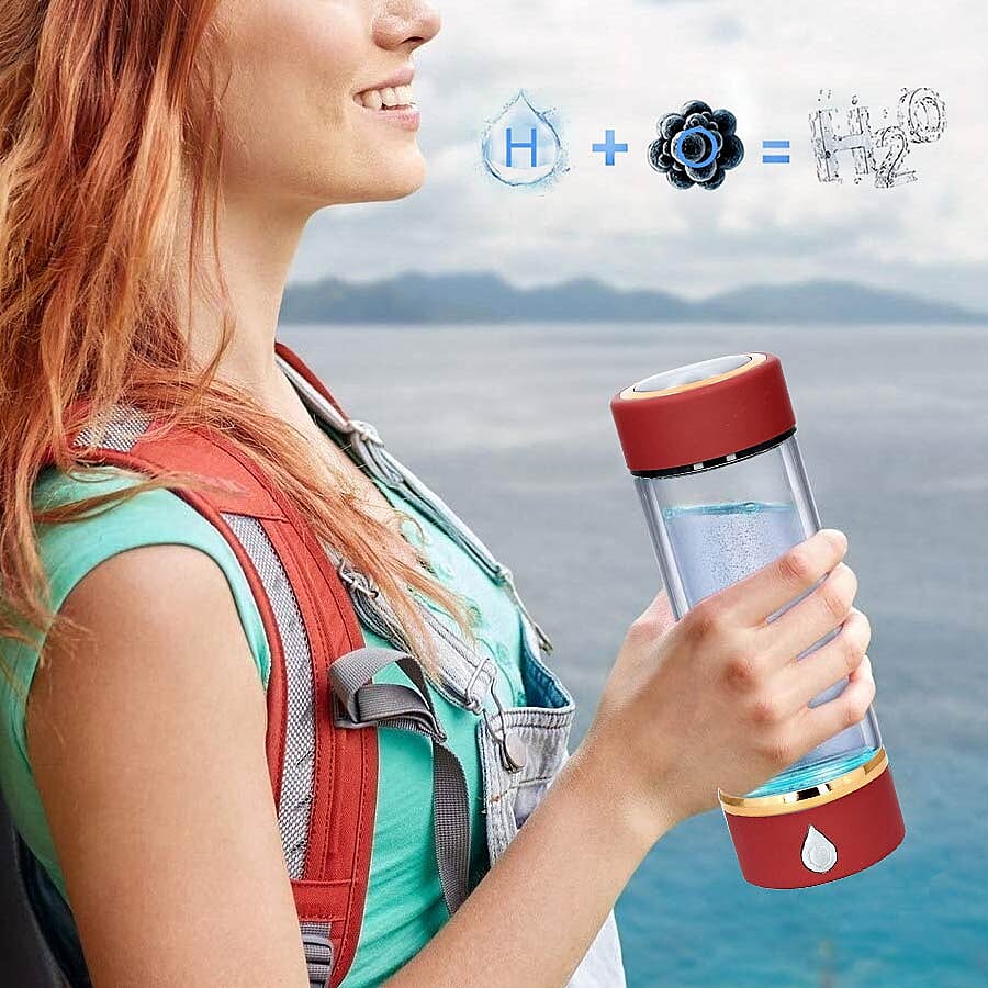 380ml Portable Hydrogen Water Generator Bottle with SPE and PEM Technology (Size 7x21 Cm) - Wine Red