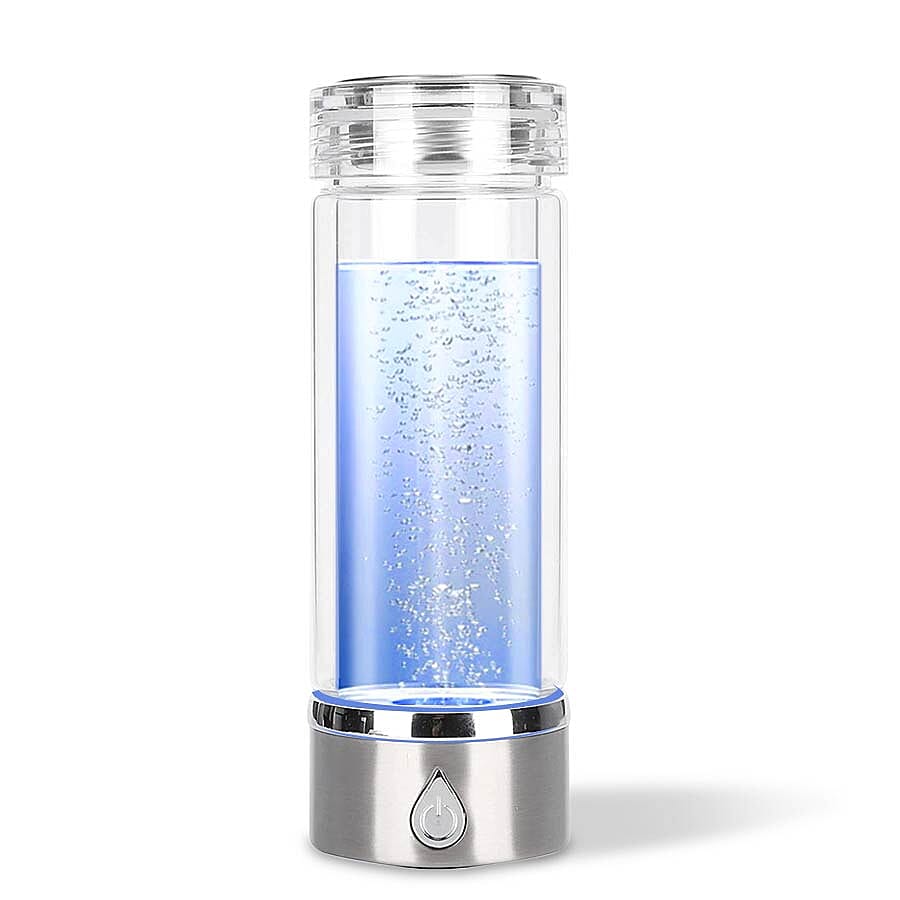 380ml Portable Hydrogen Water Generator Bottle with SPE and PEM Technology (Size 7x21 Cm) - Silver