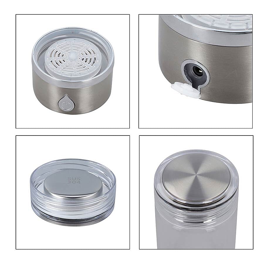 380ml Portable Hydrogen Water Generator Bottle with SPE and PEM Technology (Size 7x21 Cm) - Silver