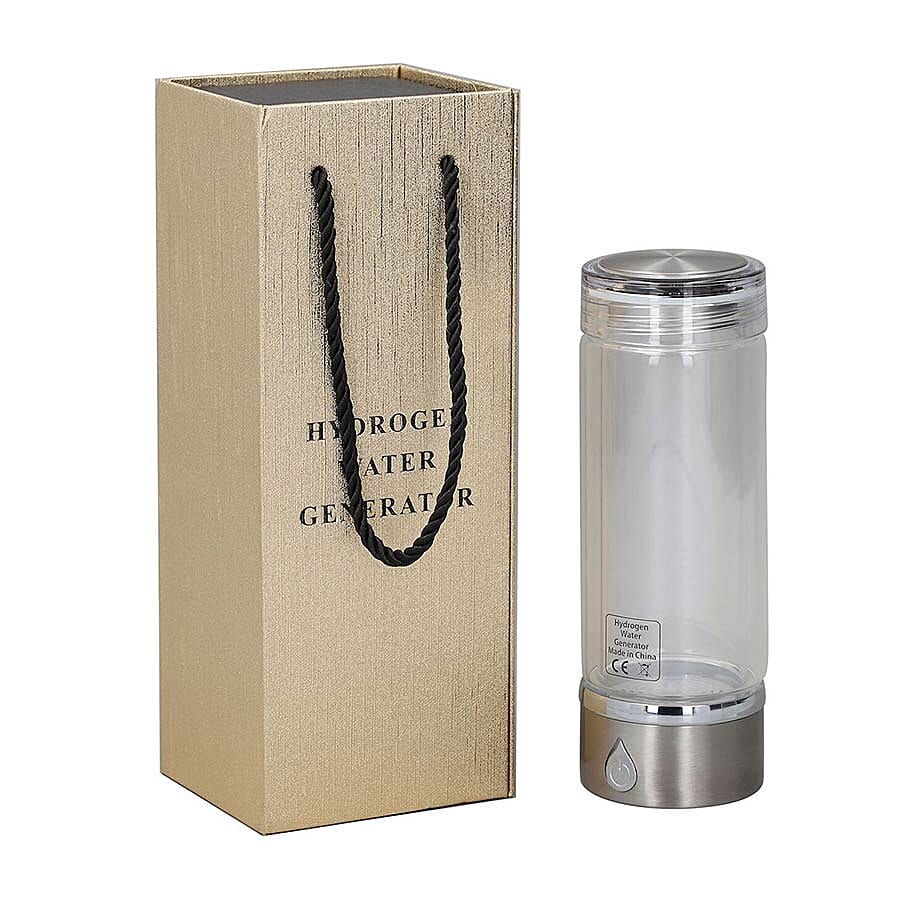 380ml Portable Hydrogen Water Generator Bottle with SPE and PEM Technology (Size 7x21 Cm) - Silver