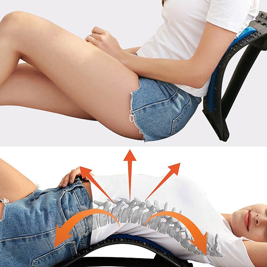 Back Stretcher with Adjustable Back Support  (39x25cm) - Black and Blue Colour
