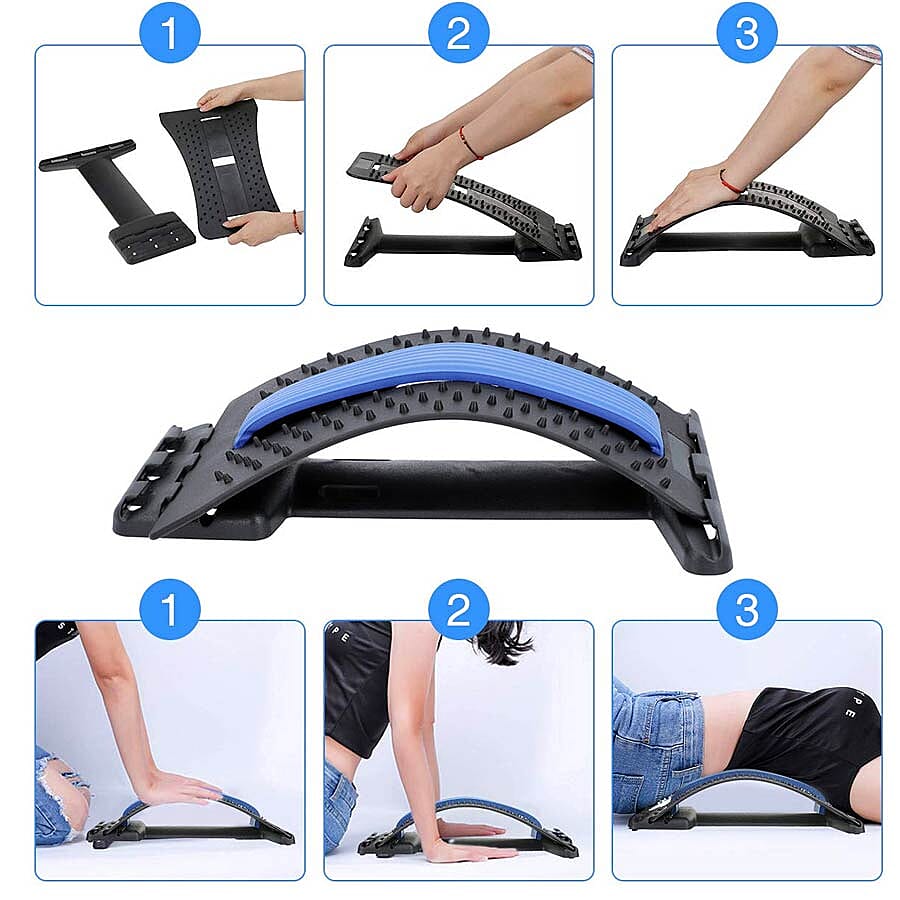 Back Stretcher with Adjustable Back Support  (39x25cm) - Black and Blue Colour