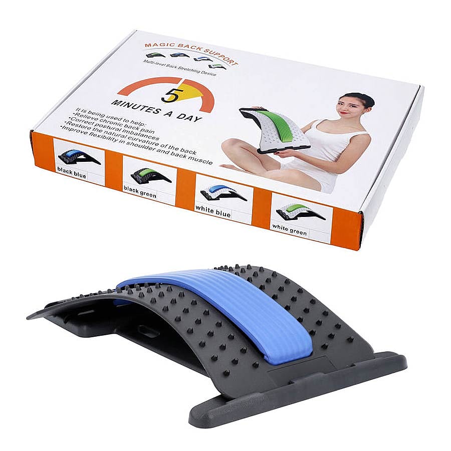 Back Stretcher with Adjustable Back Support  (39x25cm) - Black and Blue Colour