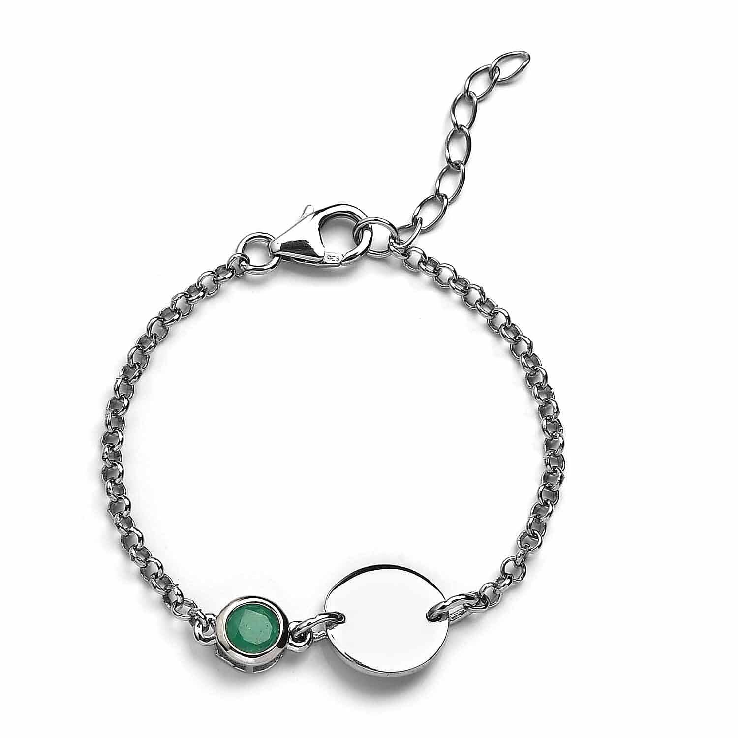 Kagem Zambian Emerald Bracelet (Size 4.5 With 1 Inch Extender ) in Platinum Overlay Sterling Silver