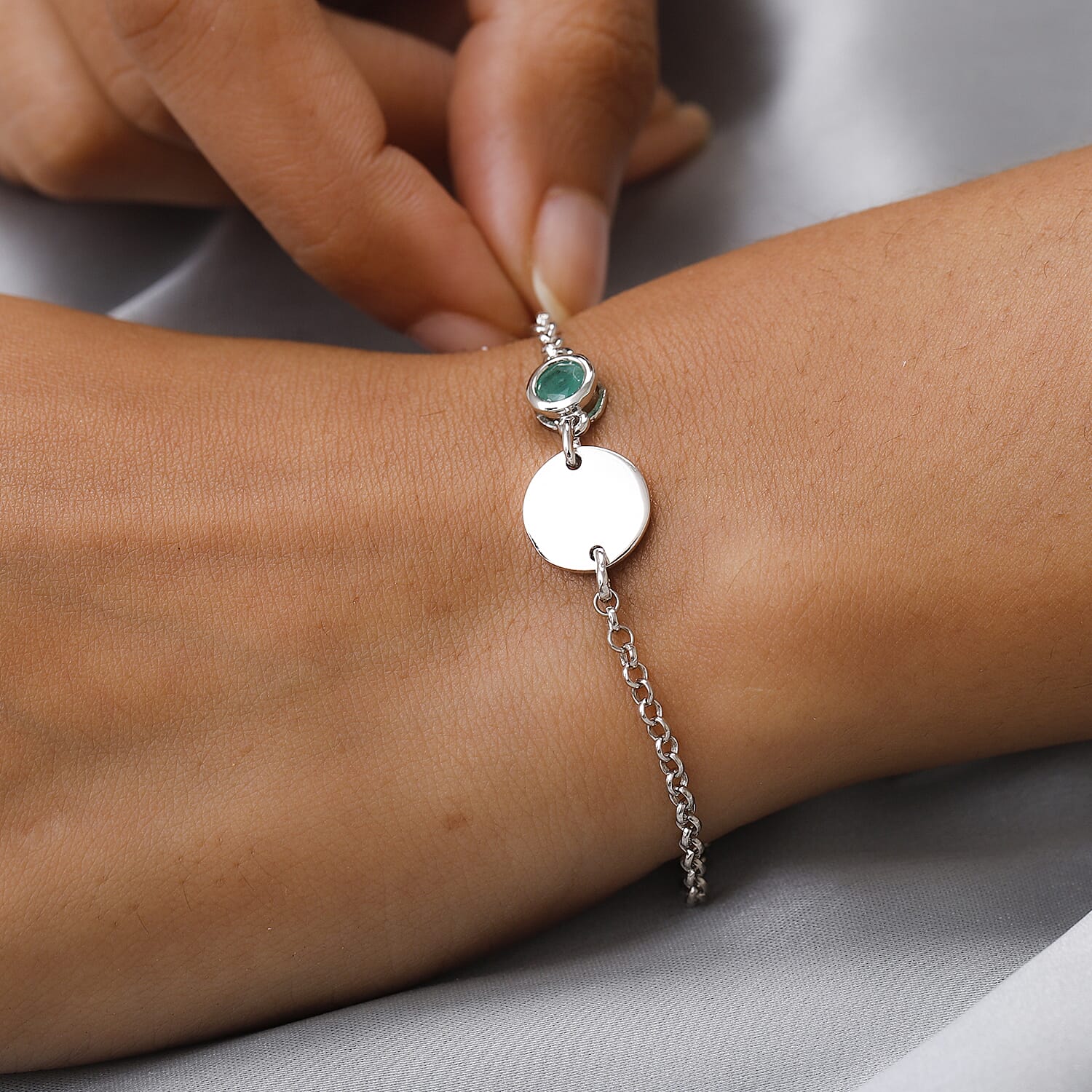 Kagem Zambian Emerald Bracelet (Size 4.5 With 1 Inch Extender ) in Platinum Overlay Sterling Silver