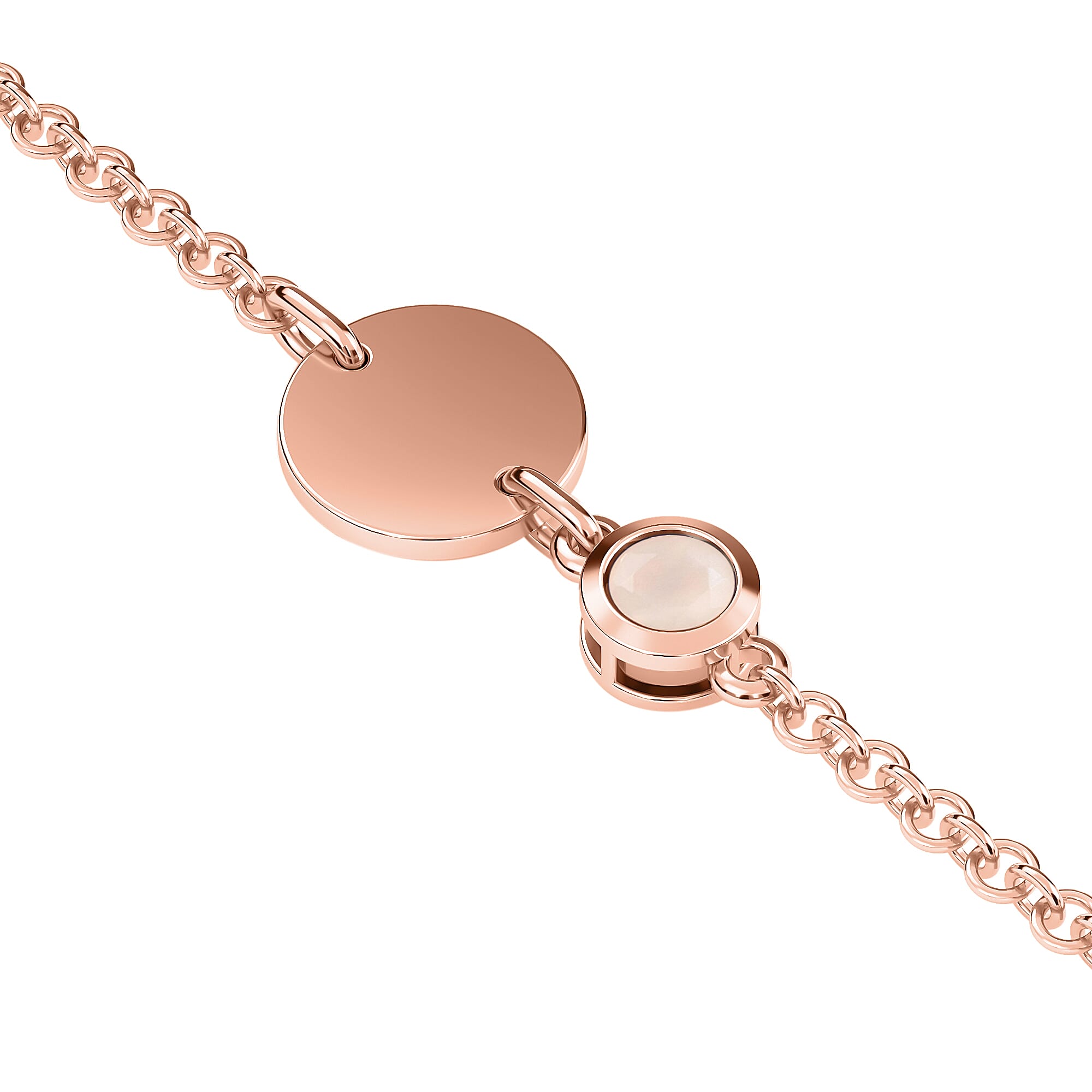 Sri Lankan White Moonstone Bracelet (Size 6.5 with 1 inch Extender) in Rose Gold Overlay Sterling Silver