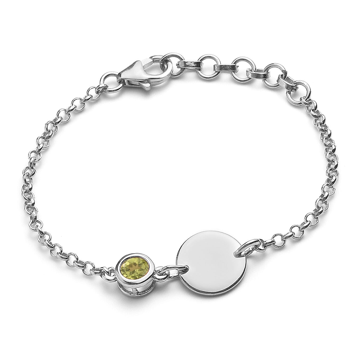 Chinese Peridot (0.45 Ct) Platinum Overlay Sterling Silver Bracelet (Size 6)  0.451  Ct.