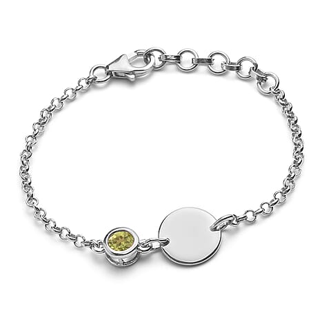 Chinese Peridot (0.45 Ct) Platinum Overlay Sterling Silver Bracelet (Size 6)