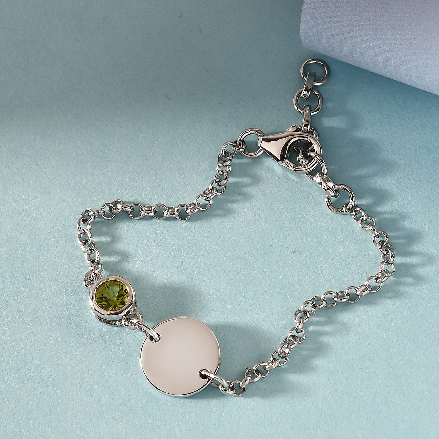 Chinese Peridot (0.45 Ct) Platinum Overlay Sterling Silver Bracelet (Size 6)  0.451  Ct.