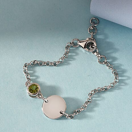 Chinese Peridot (0.45 Ct) Platinum Overlay Sterling Silver Bracelet (Size 6)
