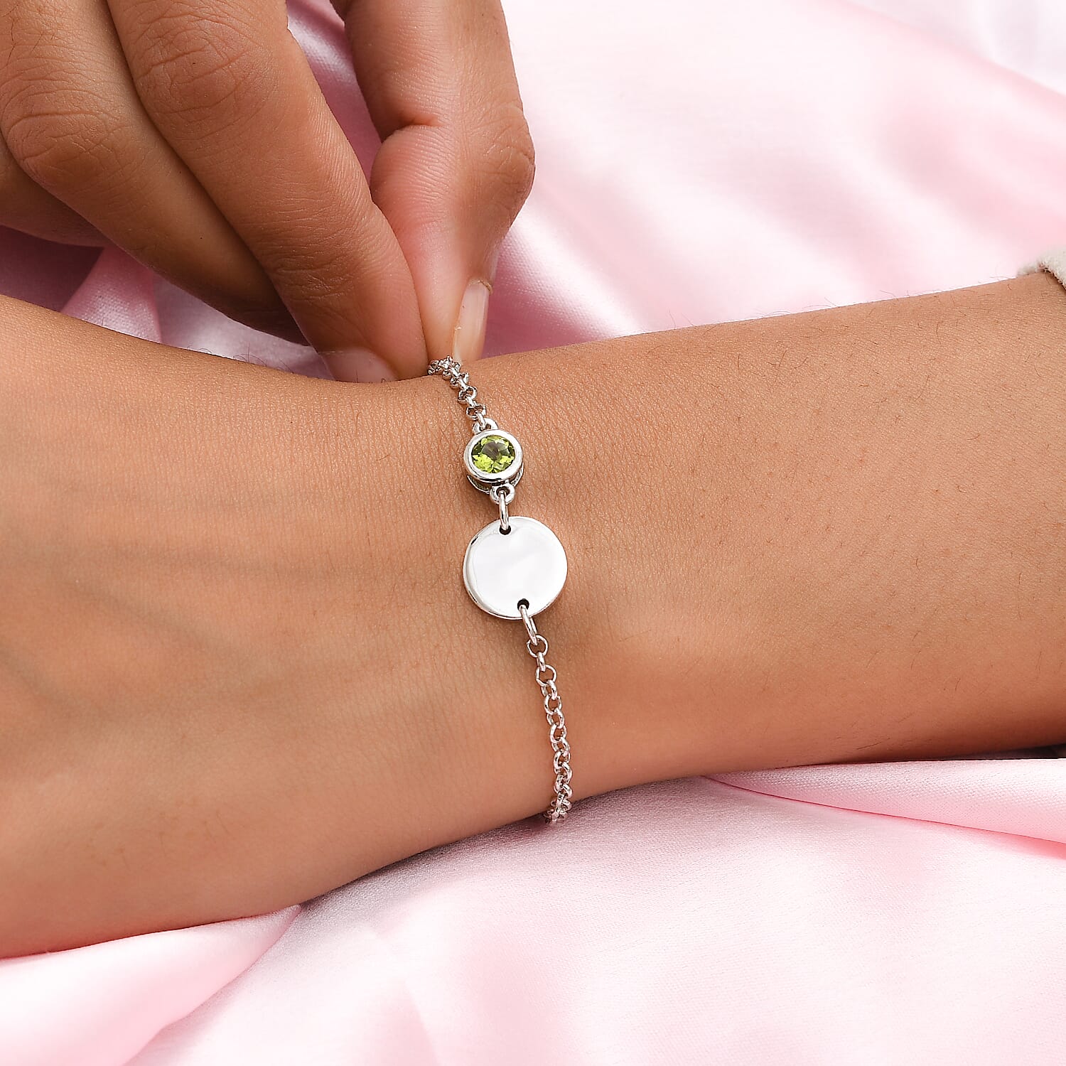 Chinese Peridot (0.45 Ct) Platinum Overlay Sterling Silver Bracelet (Size 6)  0.451  Ct.