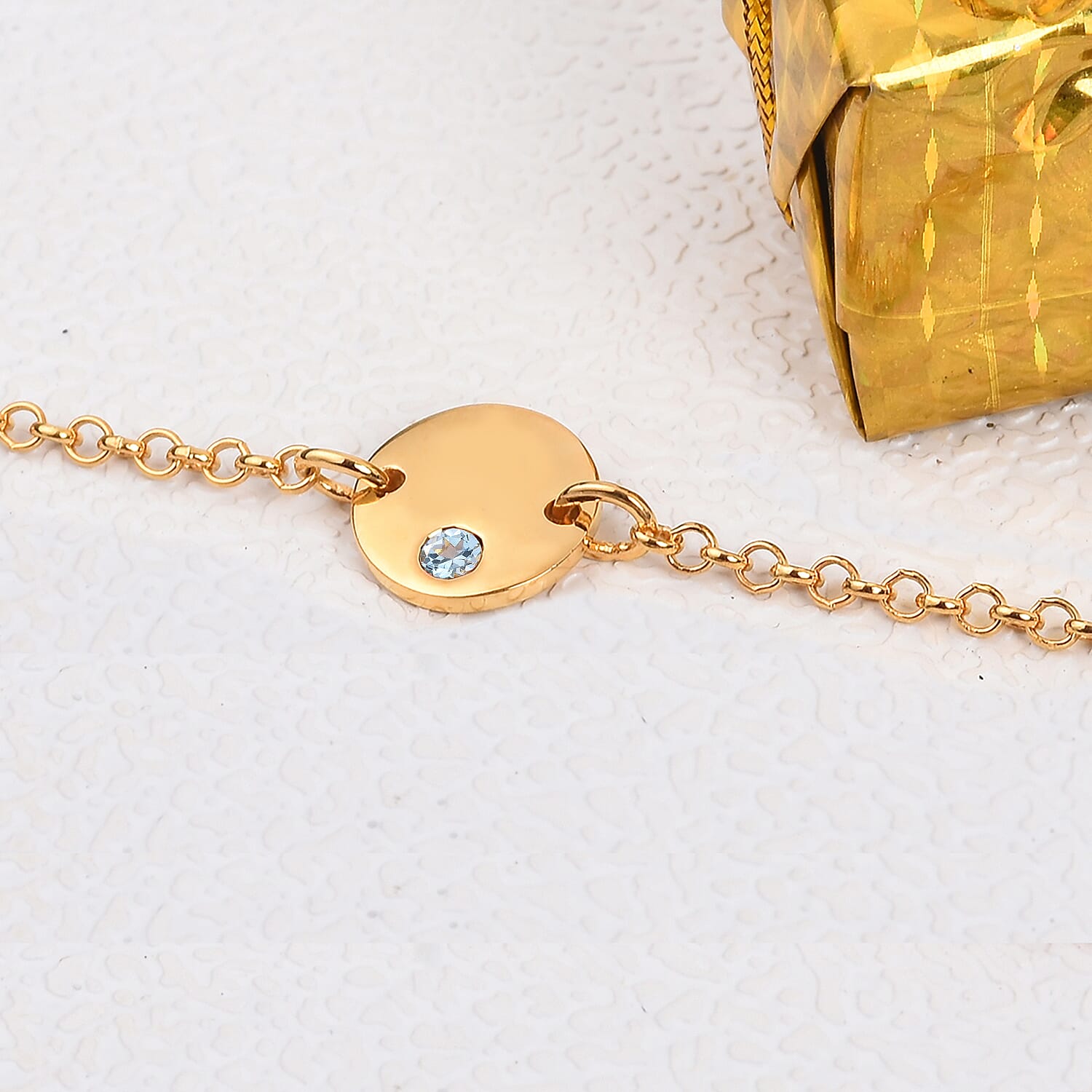 Espirito Santo Aquamarine Bracelet (Size 7.5 with Extender) in 14K Gold Overlay Sterling Silver