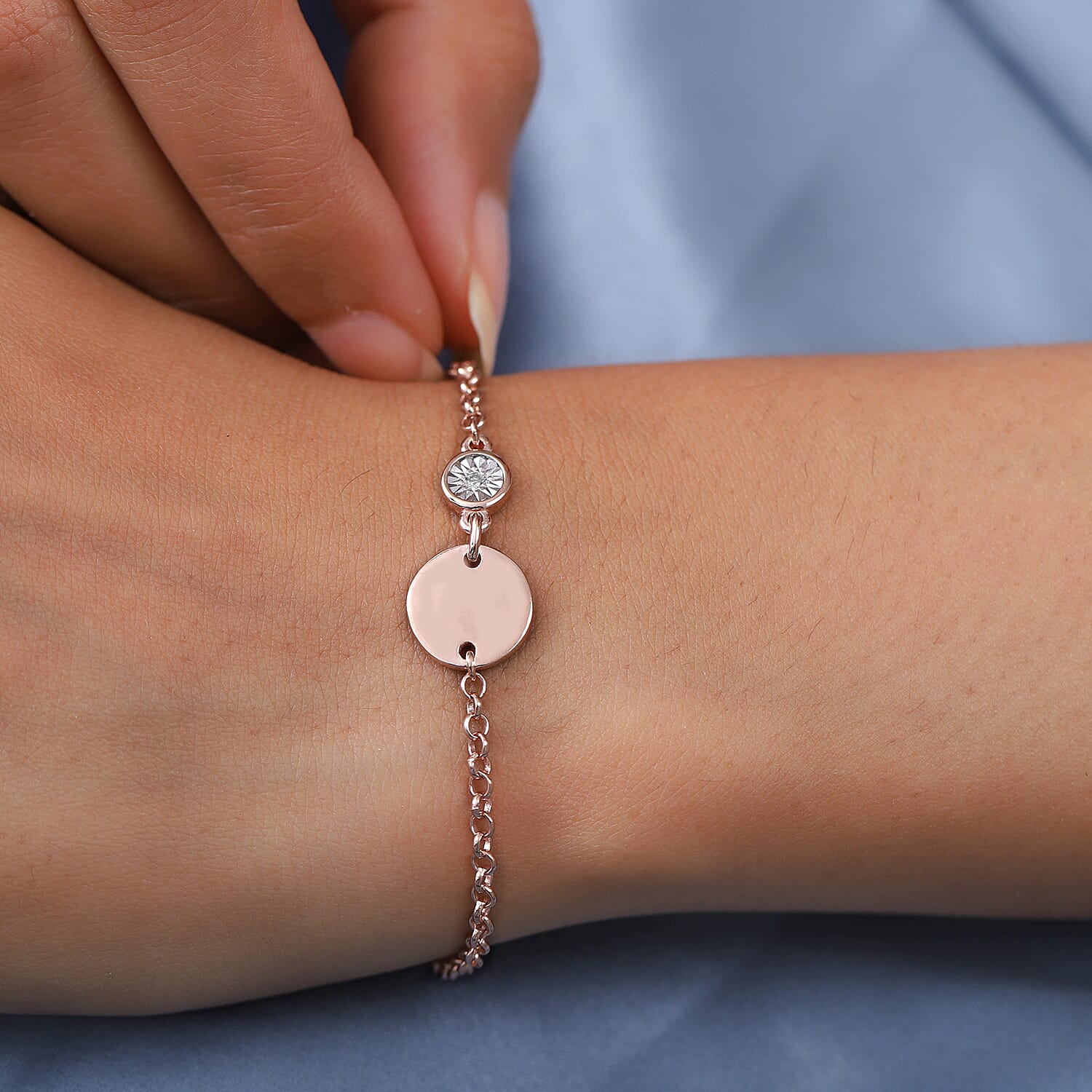 Diamond Bracelet (Size 6 with Extender) in Rose Gold Overlay Sterling Silver