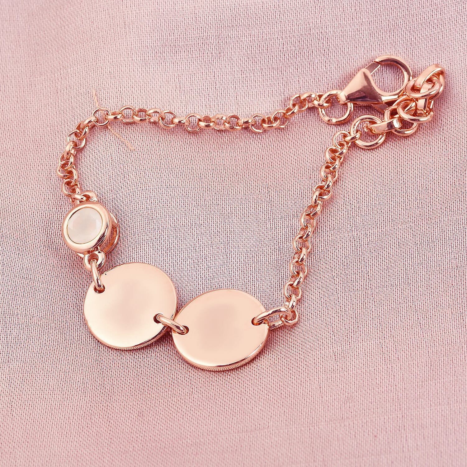 Sri Lankan White Moonstone Bracelet (Size 6 with Extender) in Rose Gold Overlay Sterling Silver