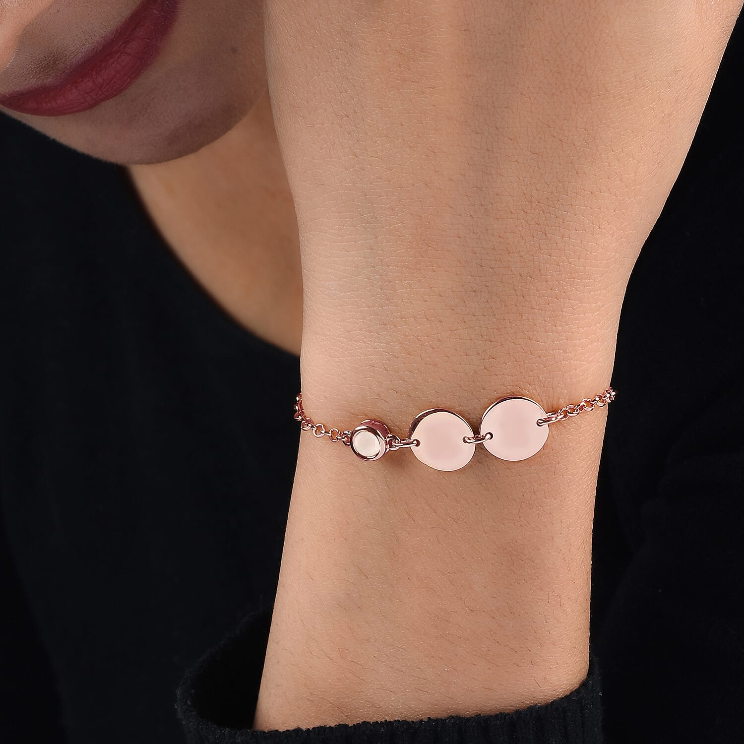 Sri Lankan White Moonstone Bracelet (Size 6 with Extender) in Rose Gold Overlay Sterling Silver