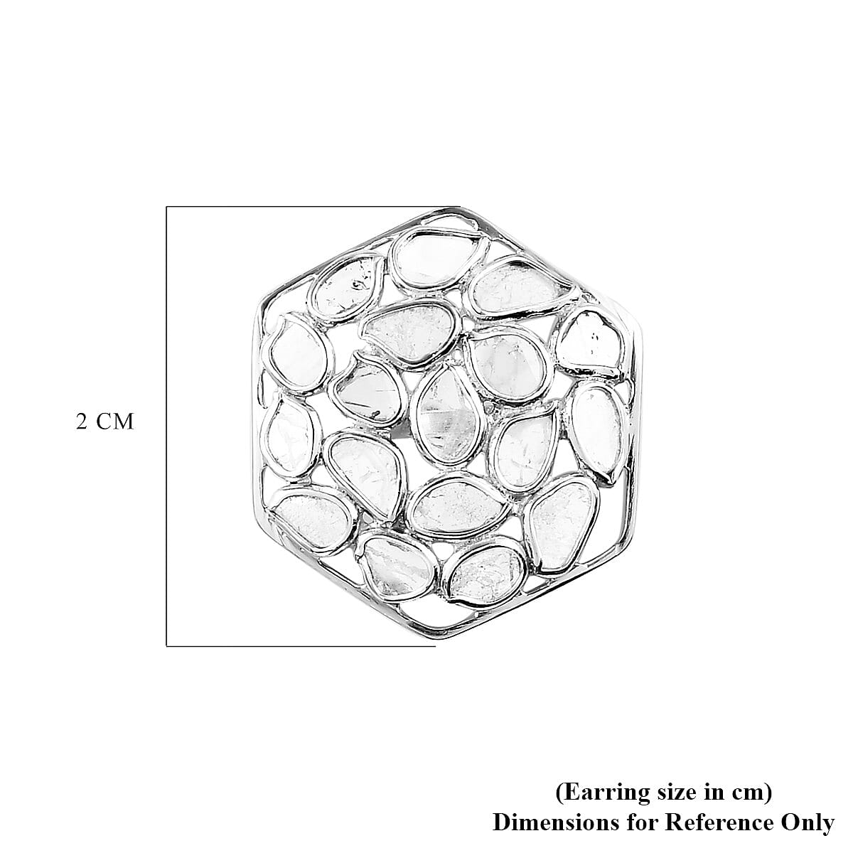 Polki Diamond Stud Earrings (with Push Back) in Platinum Overlay Sterling Silver 2.30 Ct.