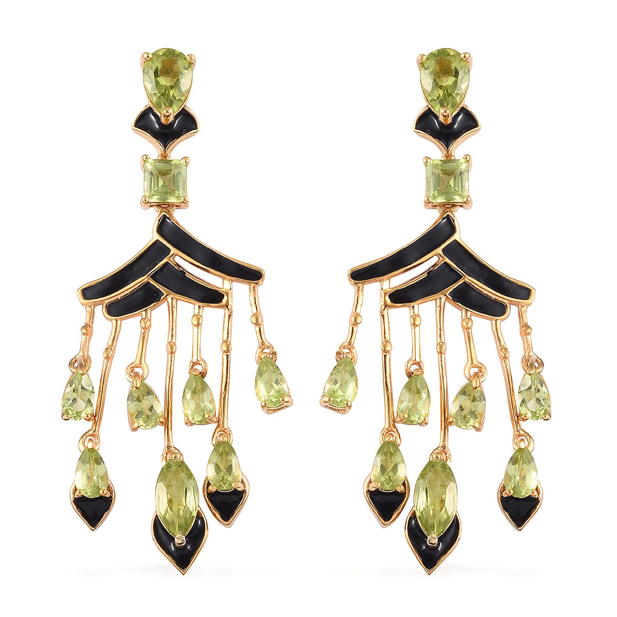 AA Hebei Peridot Enamelled Earrings (with Push Back) in 14K Gold Overlay Sterling Silver 6.00 Ct, Silver wt 6.96 Gms