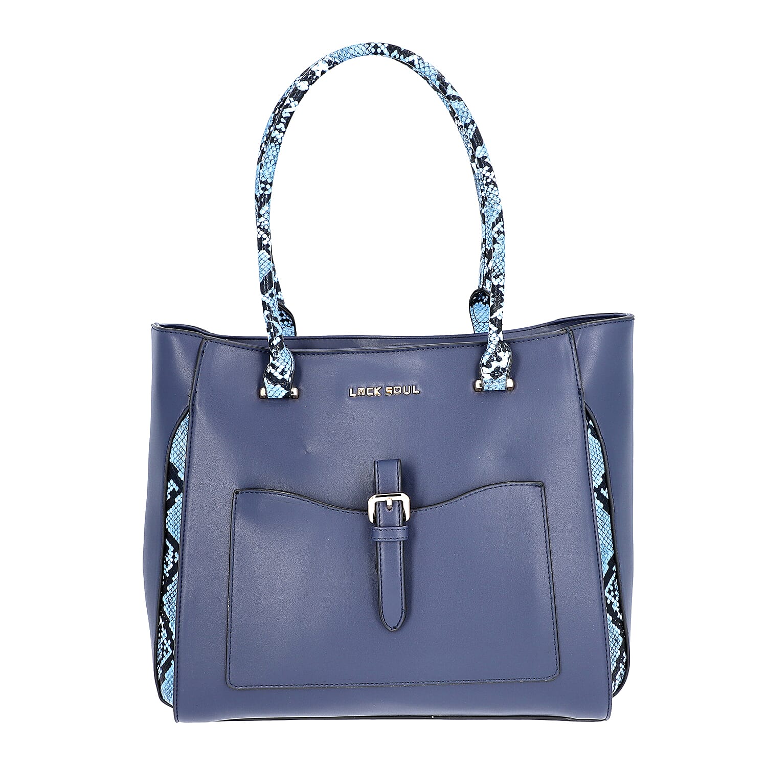 LOCK SOUL  Blue Snake Pattern Handbag with Detachable Shoulder Strap (38x16x30cm) - Dark Blue