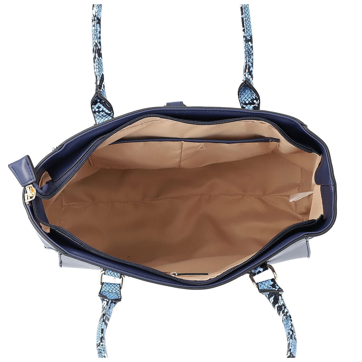 LOCK SOUL  Blue Snake Pattern Handbag with Detachable Shoulder Strap (38x16x30cm) - Dark Blue